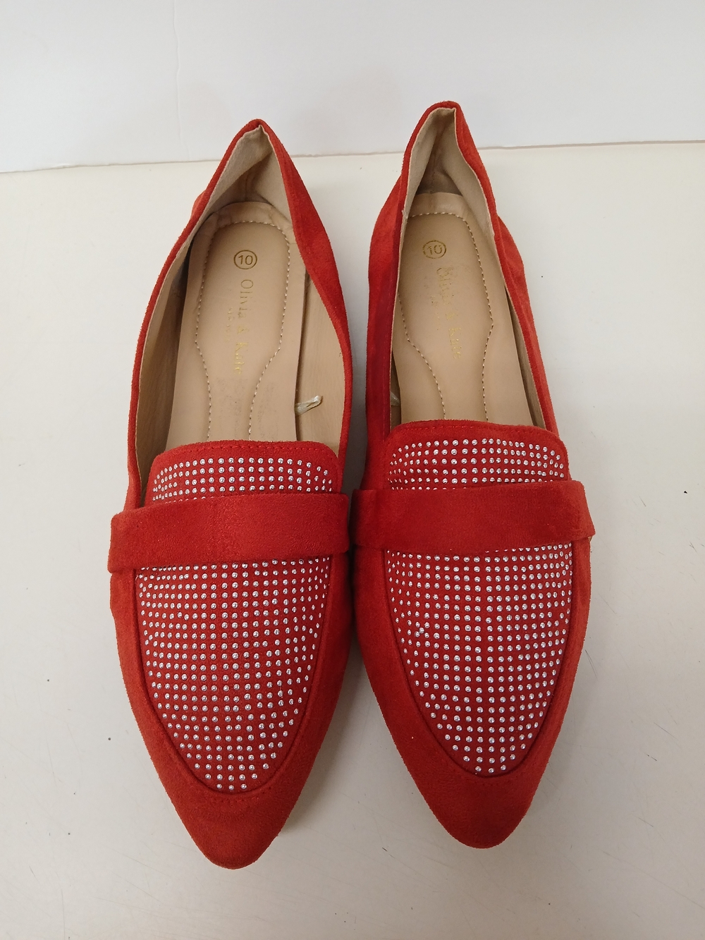 ✅️NWOT Women's Red Suede Rhinestone Loafers